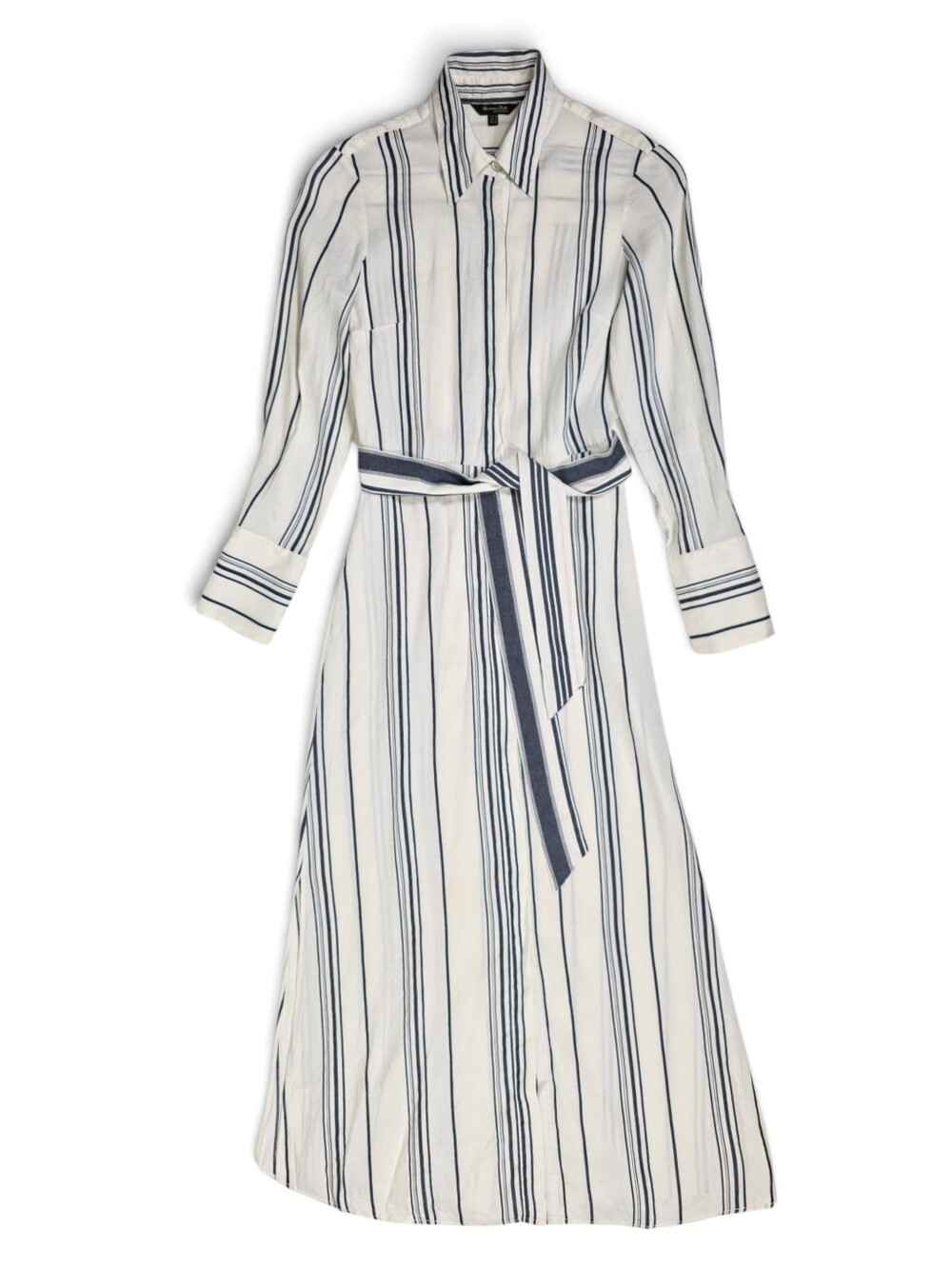 Massimo Dutti Shirt Dress Womens 2 Linen Blend Striped Belted White Navy